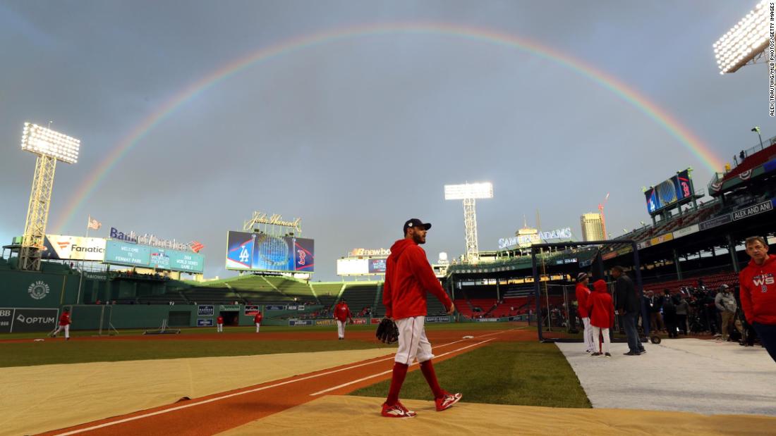 Sign of good luck? A rainbow shines over World Series game